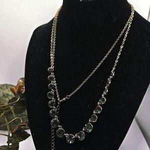 "5/$25" Long Adjustable Goldtone Smokey Quartz Rhinestone Necklace